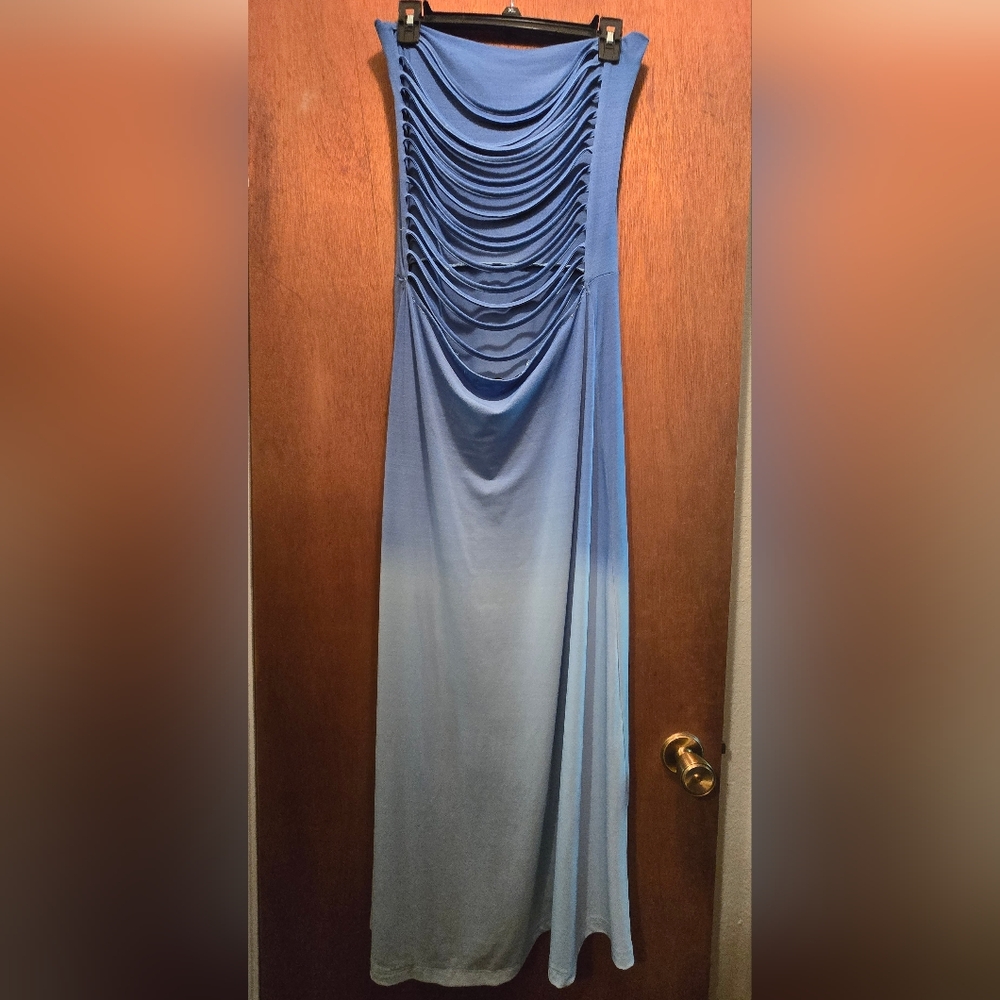 HAODUOYI Blue Maxi Dress Strapless Backless Gradient Color SzL - Picture 7 of 12